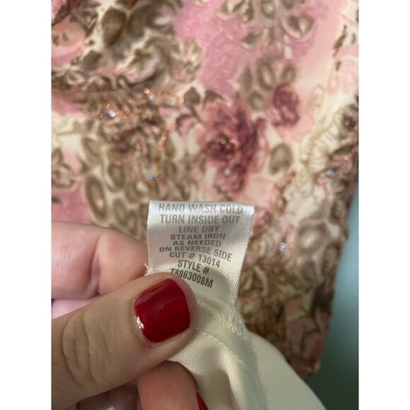 Vintage Dressbarn Women's Pink and Brown Y2K 2000s Midi Beaded Dress Large - Picture 8 of 9